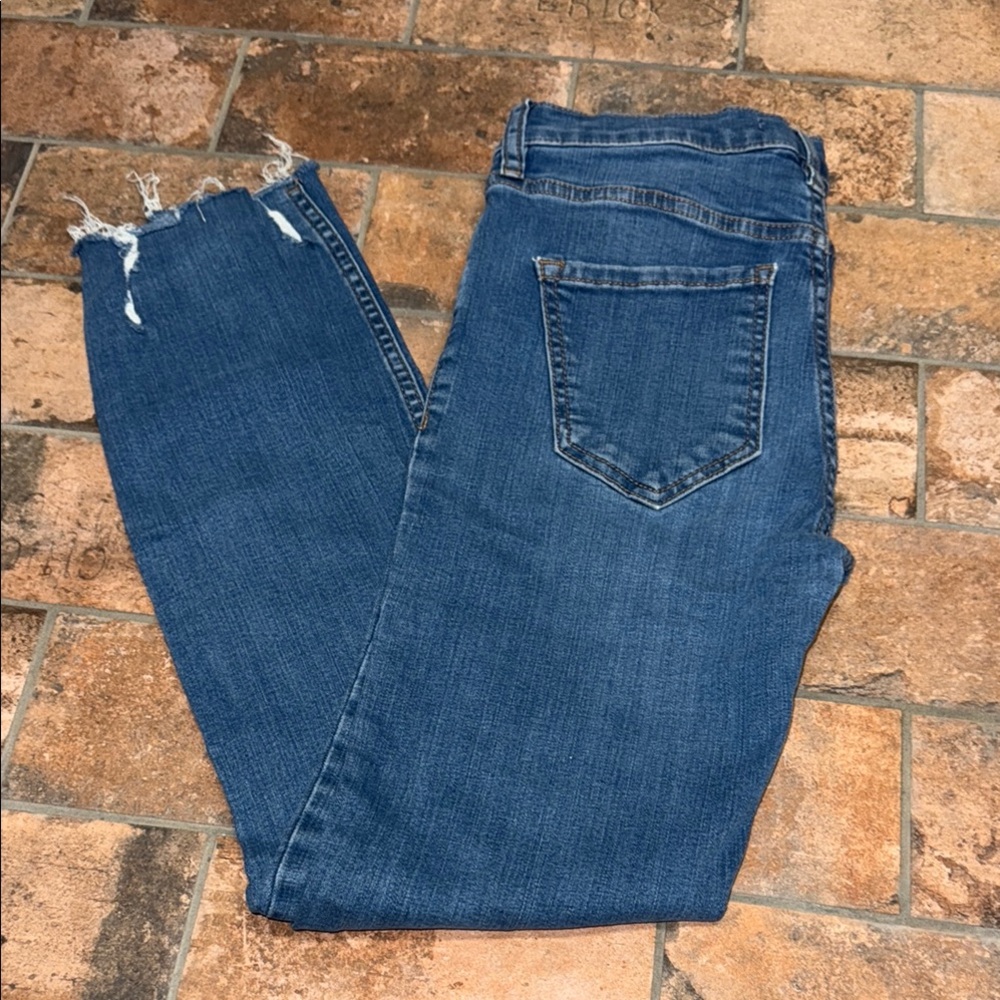 Free People Distressed Blue Ankle Jeans